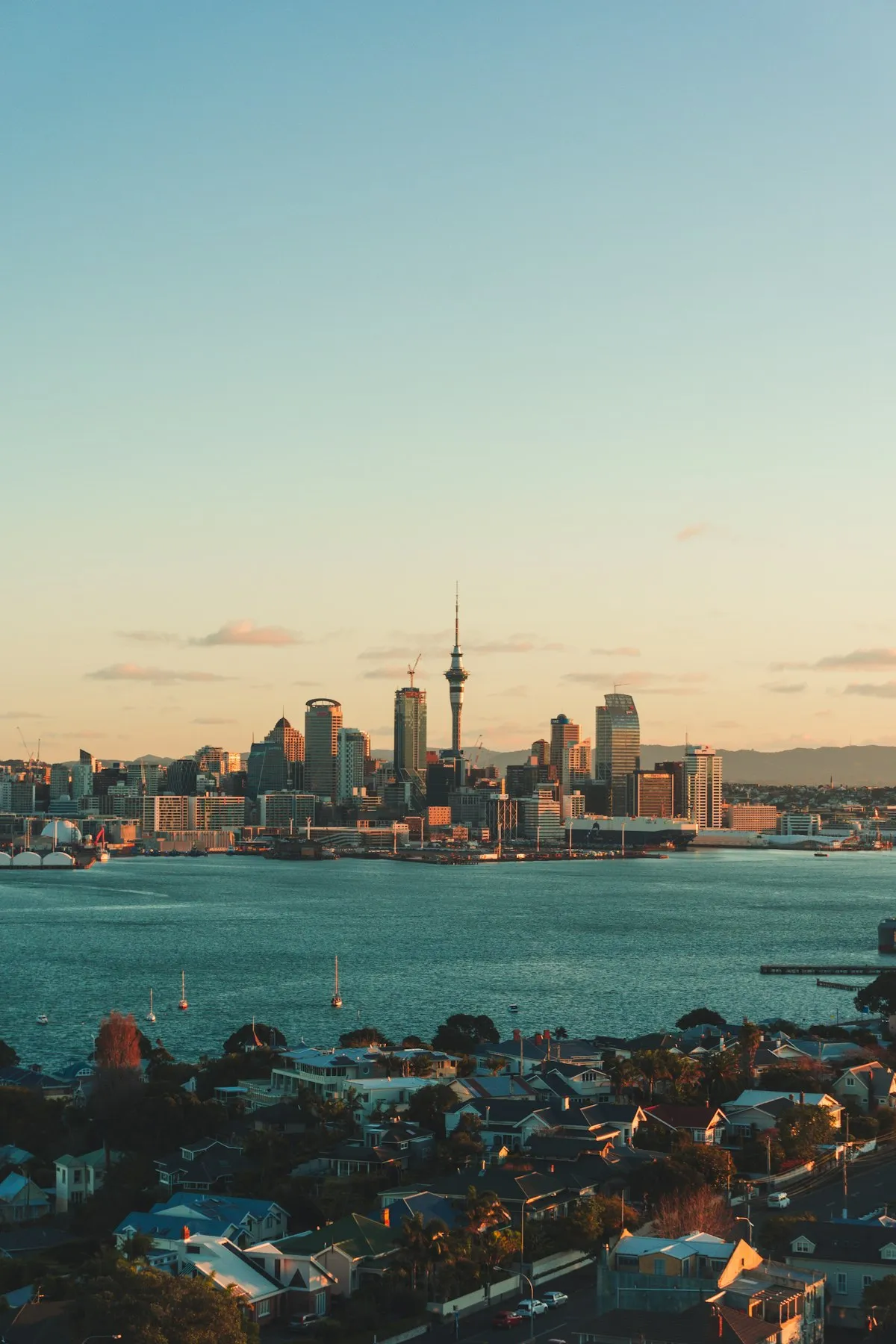Auckland city skyline viewed across the Waitemata Harbour
